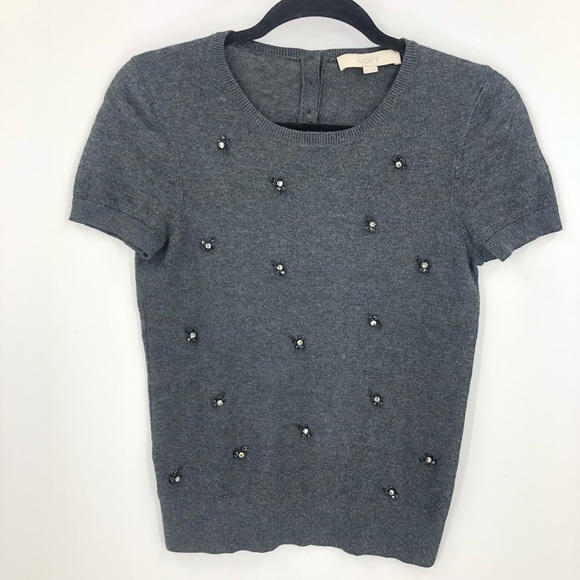 LOFT Tops - Ann Taylor Loft Woolblend Shirt Gray With Jewels